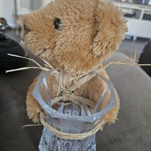 Brown Plush Teddy Bear with Glass Holder